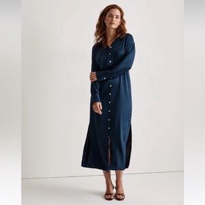 NWT Madewell Satin Button Front Midi Shirtdress Classic Indigo Blue Size 8